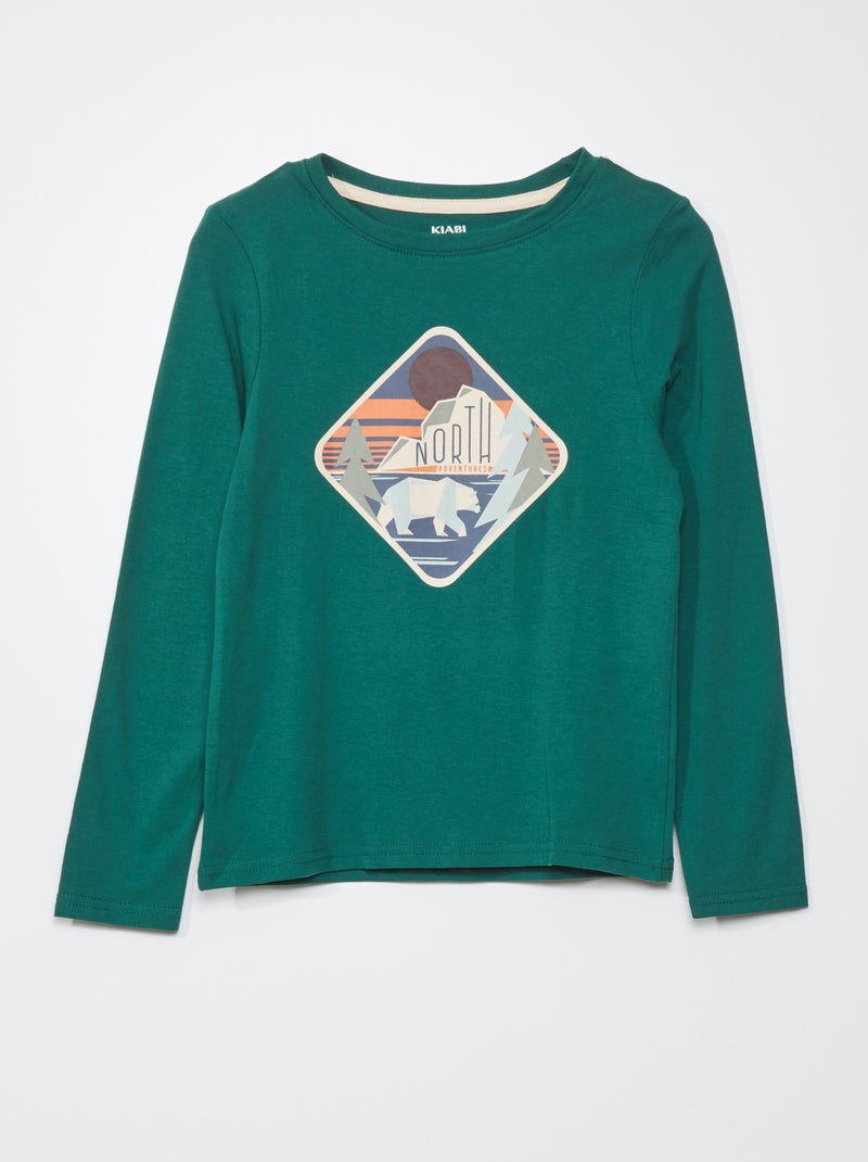 T-shirt imprimé manches longues Vert - Kiabi