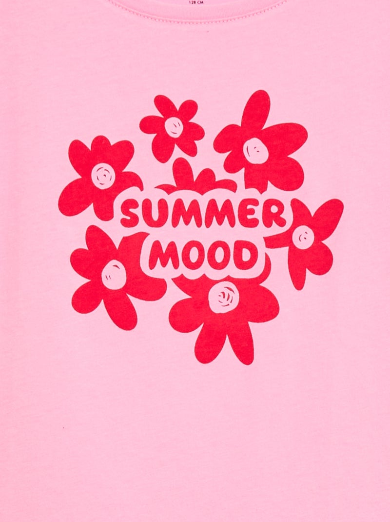 T-shirt imprimé message à manches courtes Rose - Kiabi