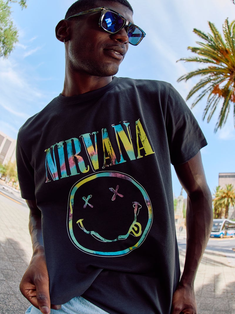 T-shirt imprimé 'Nirvana' manches courtes NOIR - Kiabi