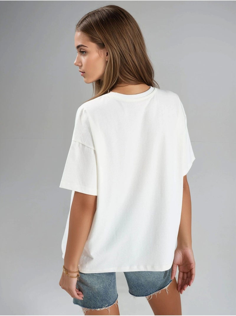 T-shirt imprimé oversize à col rond hiccup Blanc - Kiabi