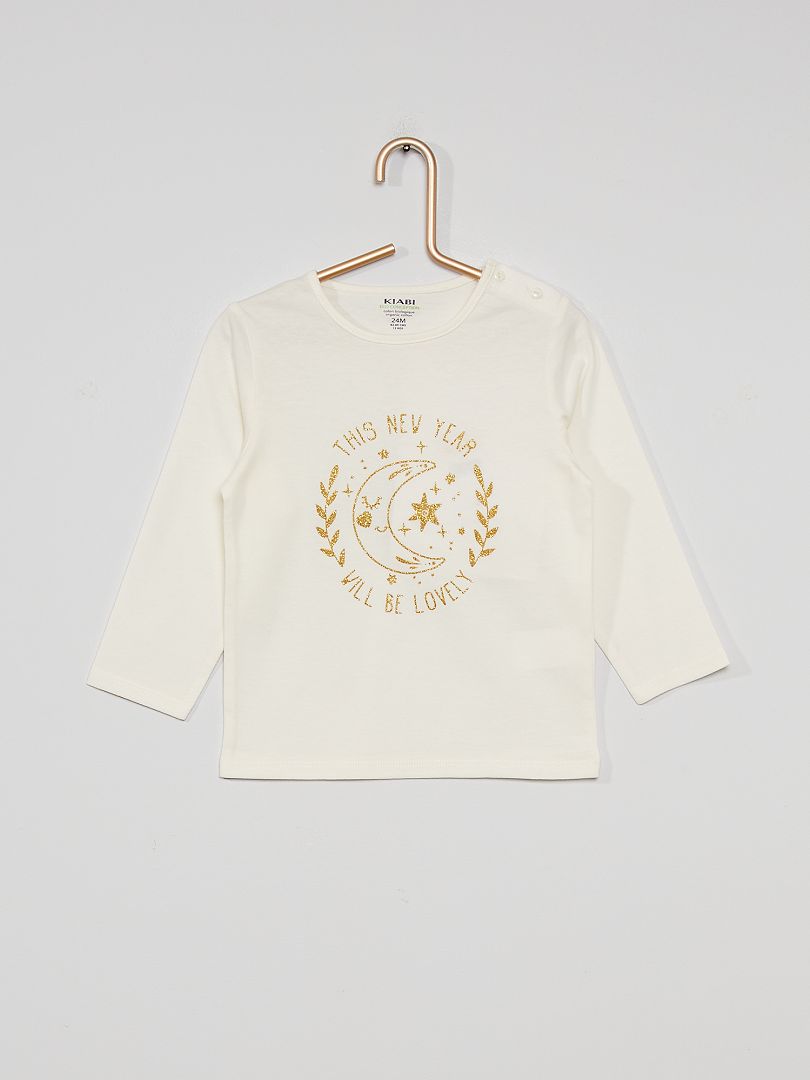 T-shirt imprimé pailleté blanc - Kiabi