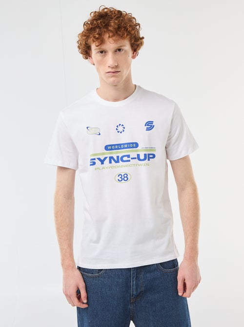 T-shirt imprimé placé en coton uni - Kiabi