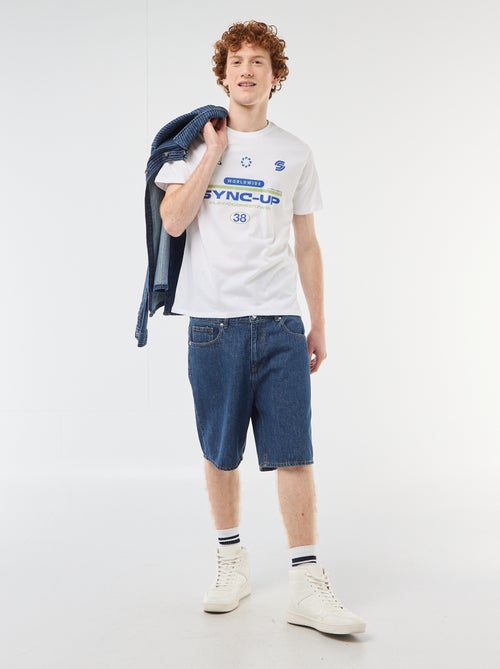 T-shirt imprimé placé en coton uni - Kiabi