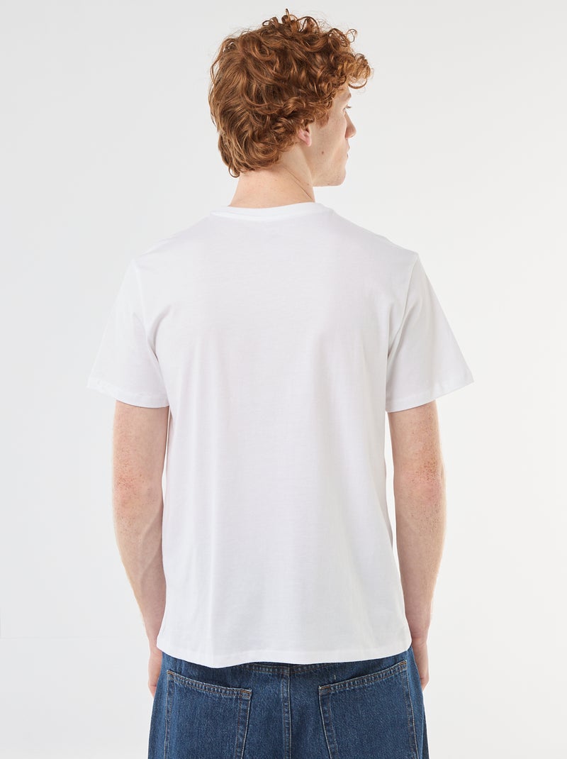 T-shirt imprimé placé en coton uni Blanc - Kiabi