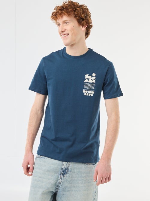 T-shirt imprimé placé en coton uni - Kiabi