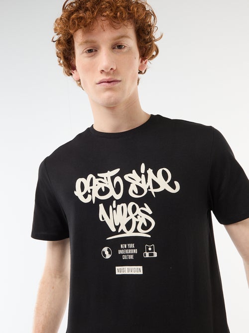 T-shirt imprimé placé en coton uni - Kiabi