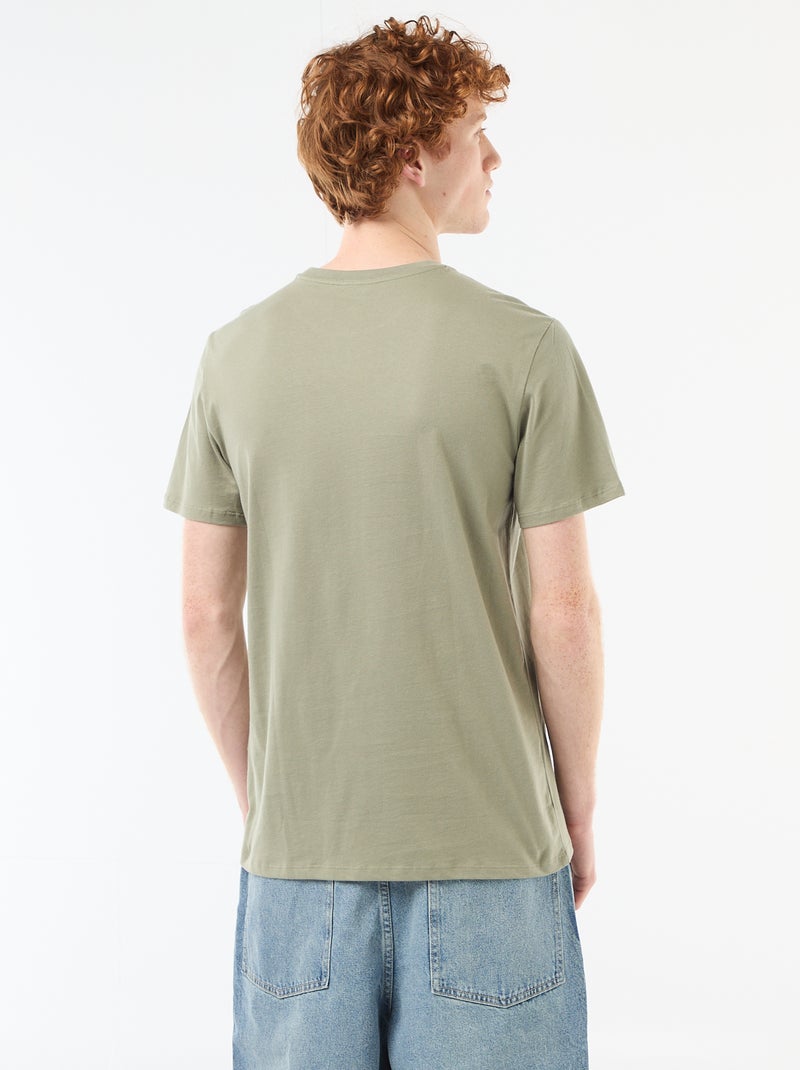 T-shirt imprimé placé en coton uni Vert - Kiabi