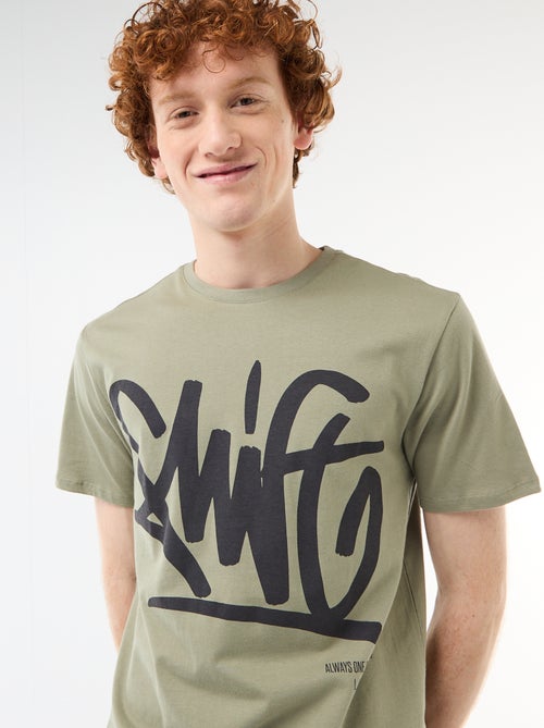 T-shirt imprimé placé en coton uni - Kiabi