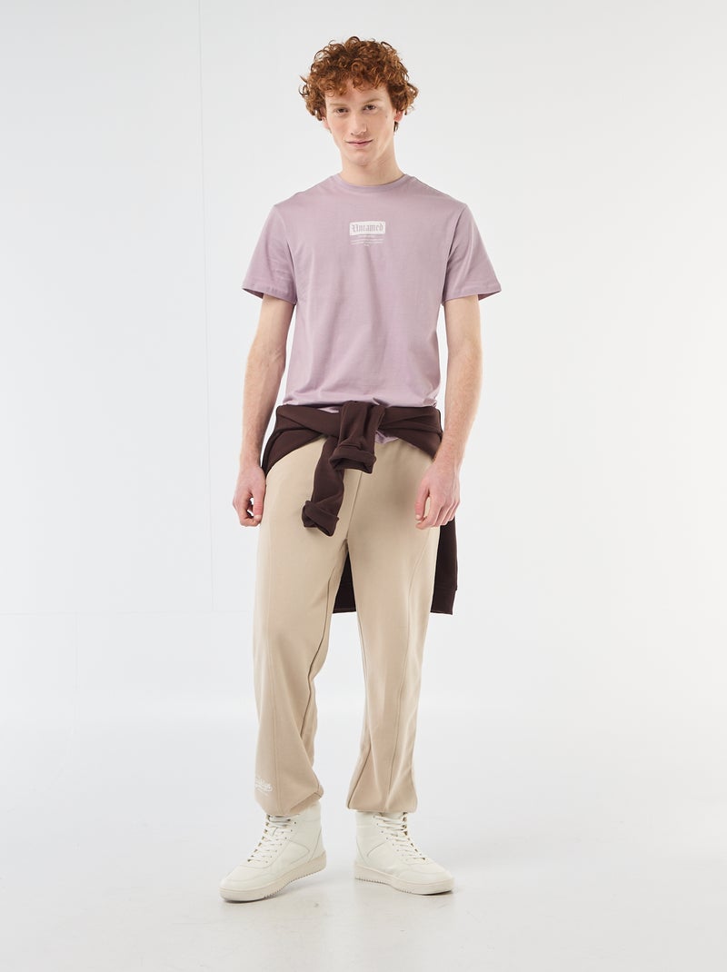 T-shirt imprimé placé en coton uni Violet - Kiabi