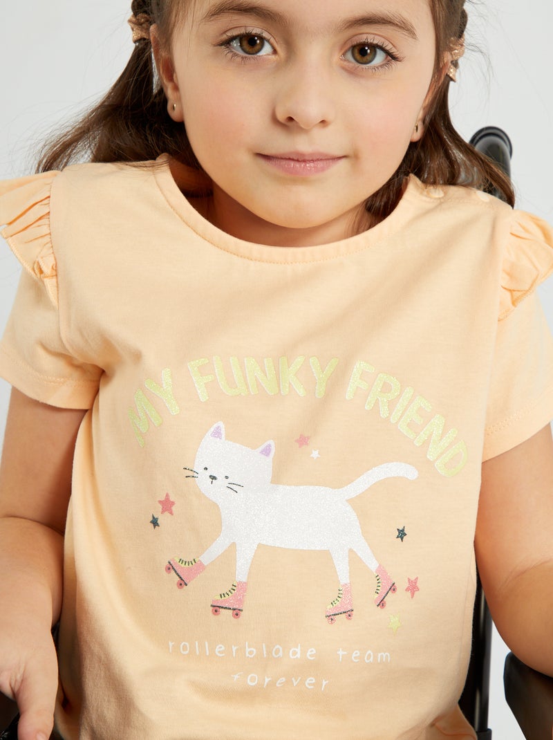T-shirt imprimé pressionné aux épaules ORANGE - Kiabi