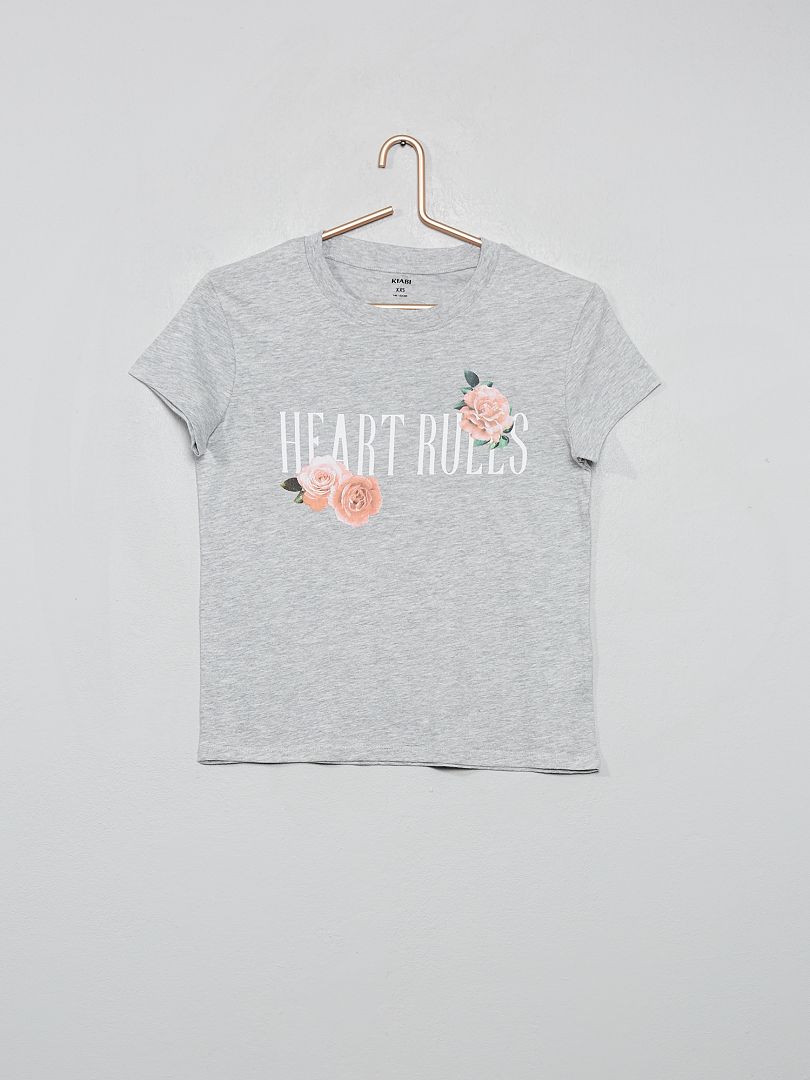 T-shirt imprimé 'roses' gris chiné - Kiabi
