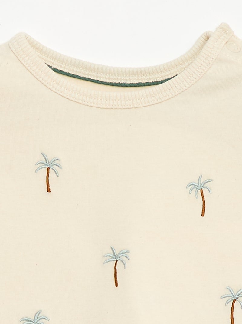 T-shirt imprimé tropique' manches courtes en coton Blanc - Kiabi