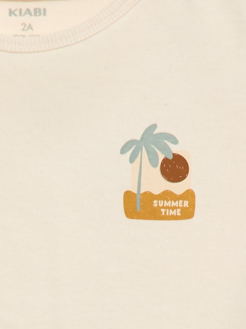 T-shirt imprimé tropique' manches courtes en coton Blanc - Kiabi