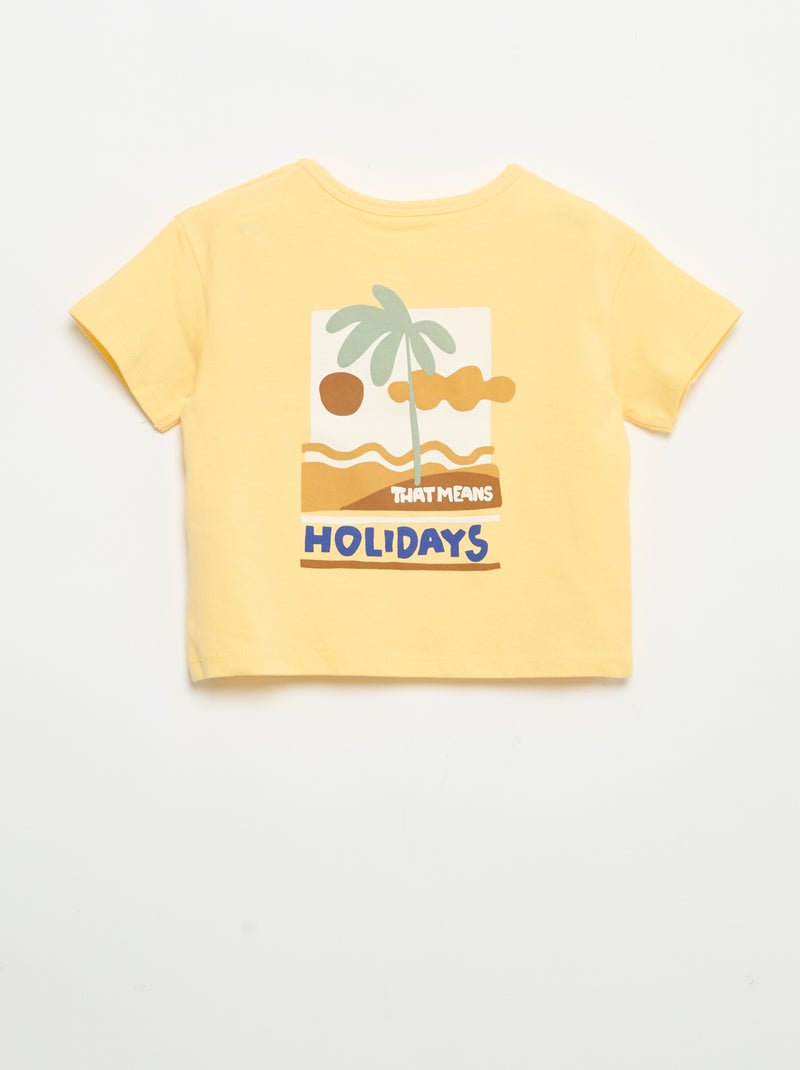 T-shirt imprimé tropique' manches courtes en coton Jaune - Kiabi