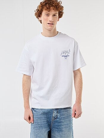 T-shirt imprimés devant et dos en coton uni