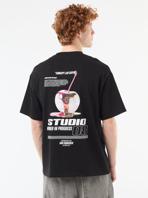 T-shirt imprimés devant et dos en coton uni - Kiabi