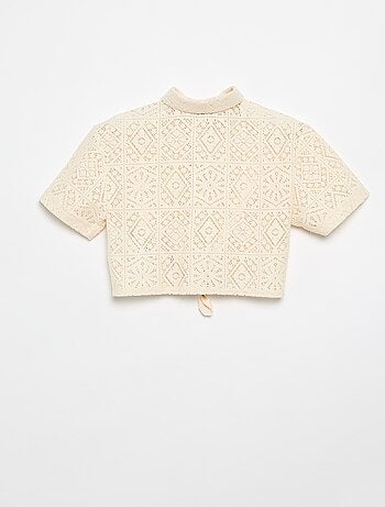 T-shirt in blouse-stijl van opengewerkt haakwerk