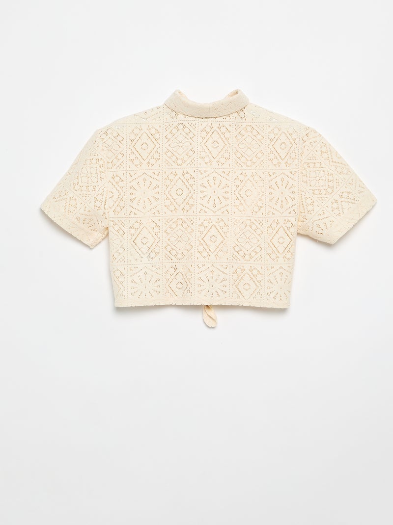 T-shirt in blouse-stijl van opengewerkt haakwerk Wit - Kiabi