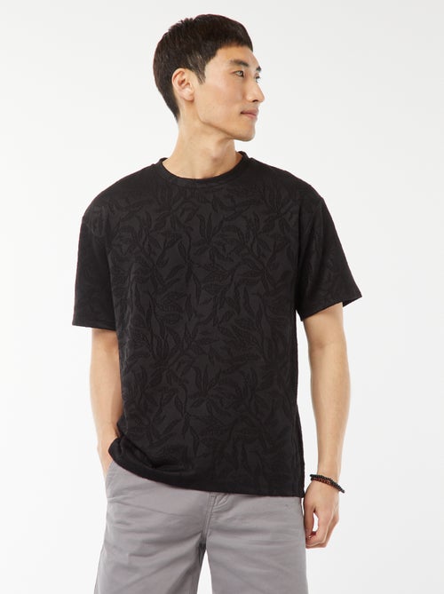 T-shirt jacquard uni à manches courtes - Kiabi