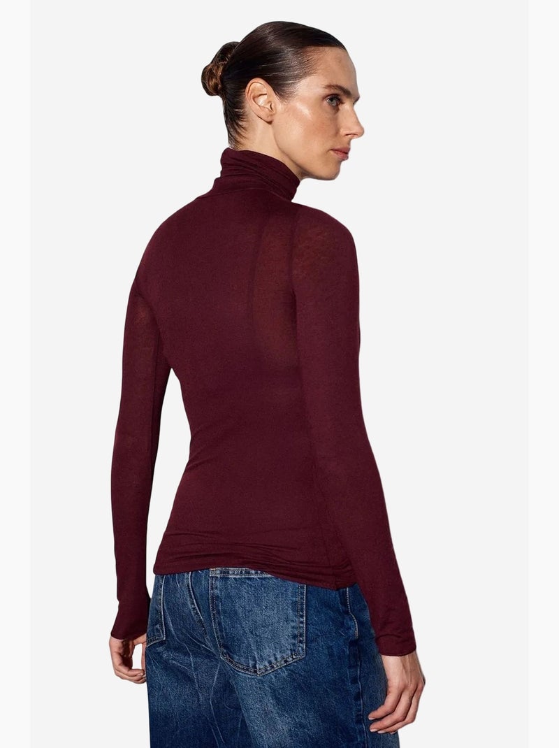 T-shirt jersey coltrui lange mouwen dilvin Bordeauxrood - Kiabi