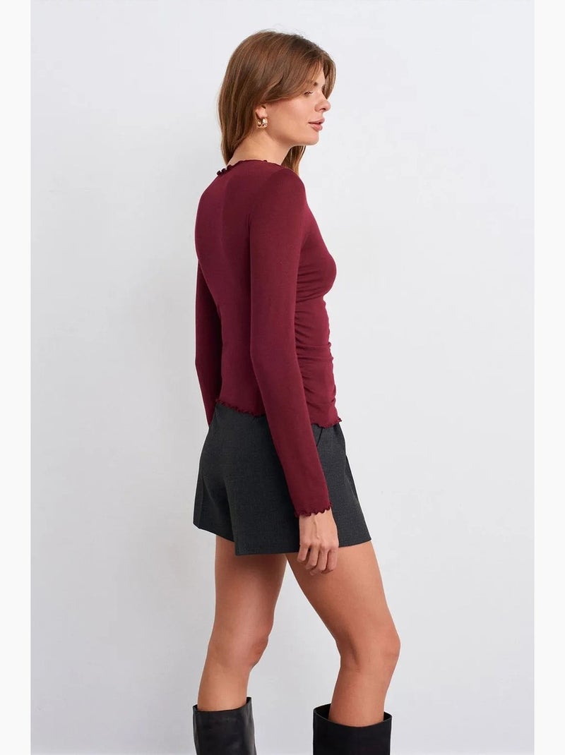 T-shirt jersey lange mouwen aansluitend dilvin Bordeauxrood - Kiabi