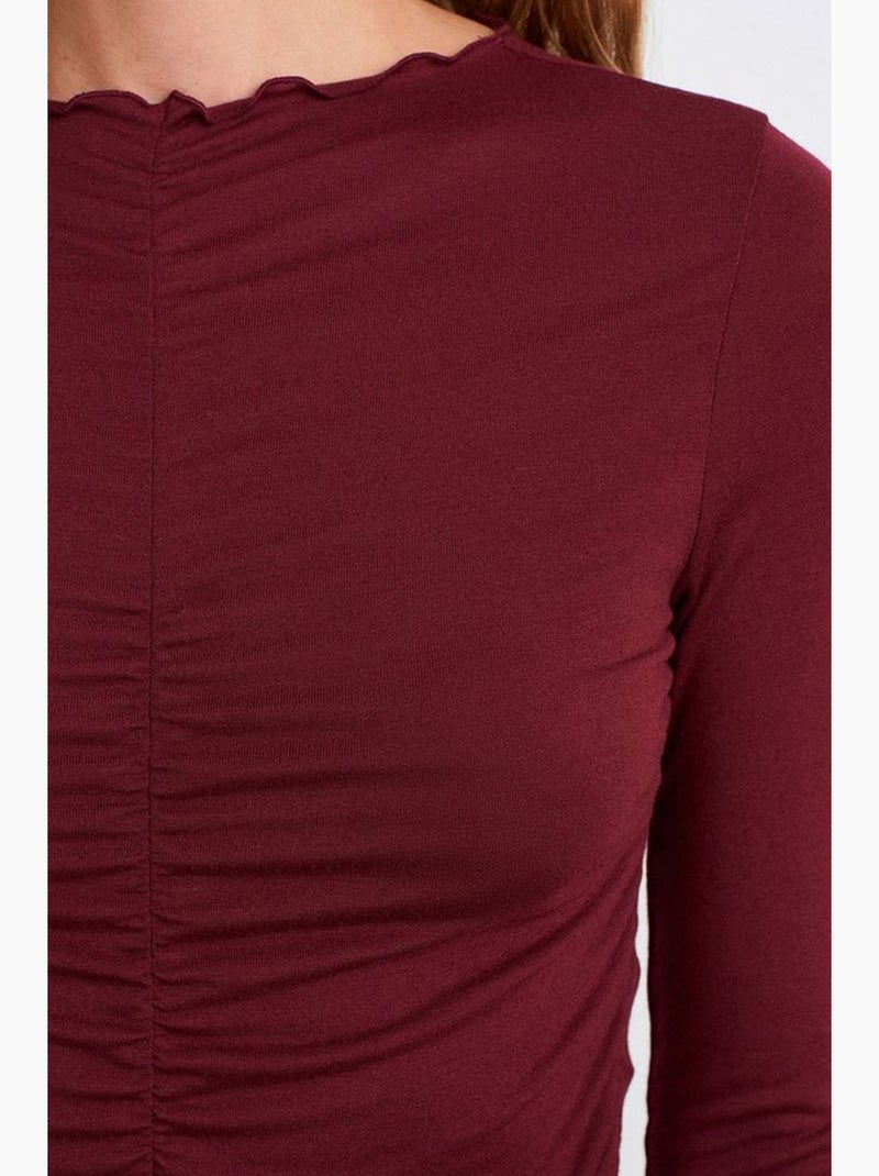 T-shirt jersey lange mouwen aansluitend dilvin Bordeauxrood - Kiabi