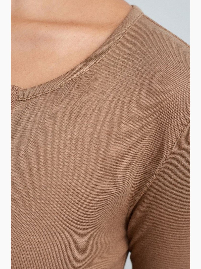 T-shirt jersey lange mouwen aansluitend dilvin Camel - Kiabi