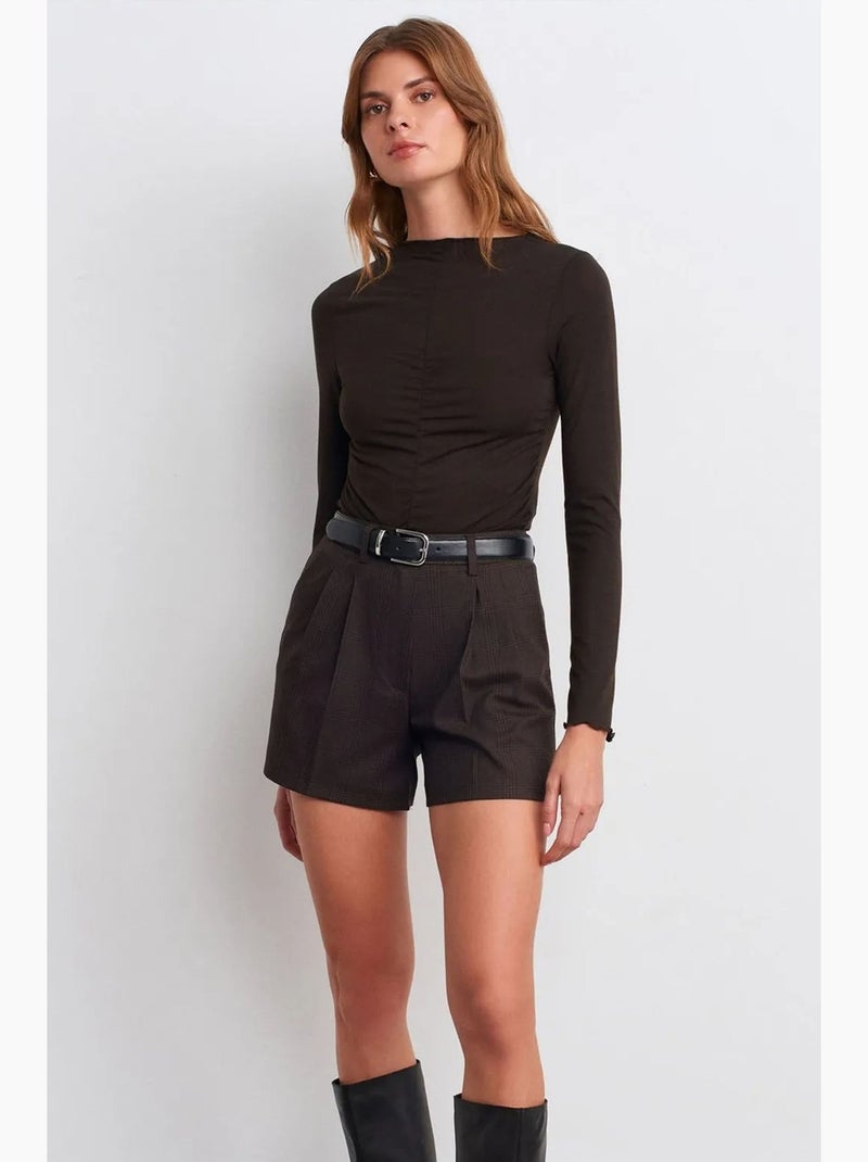T-shirt jersey lange mouwen aansluitend dilvin Chocoladebruin - Kiabi