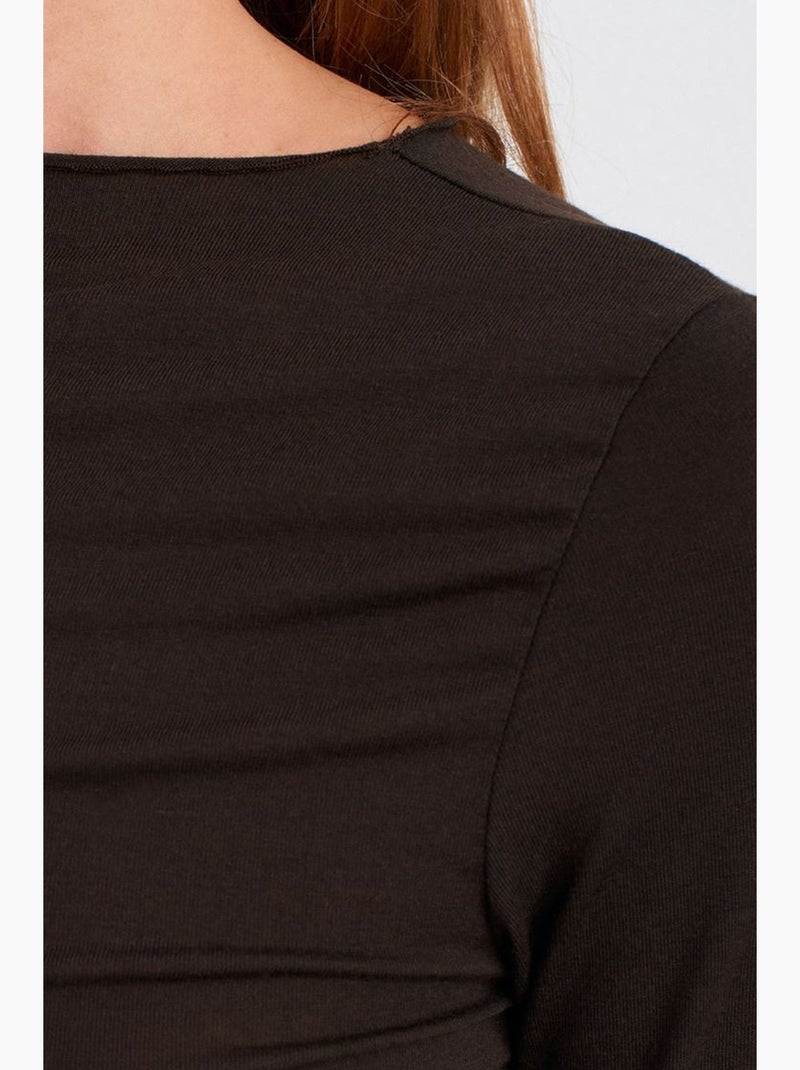 T-shirt jersey lange mouwen aansluitend dilvin Chocoladebruin - Kiabi