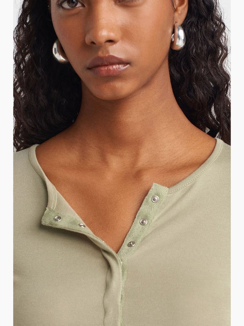 T-shirt jersey lange mouwen aansluitend dilvin Groen - Kiabi