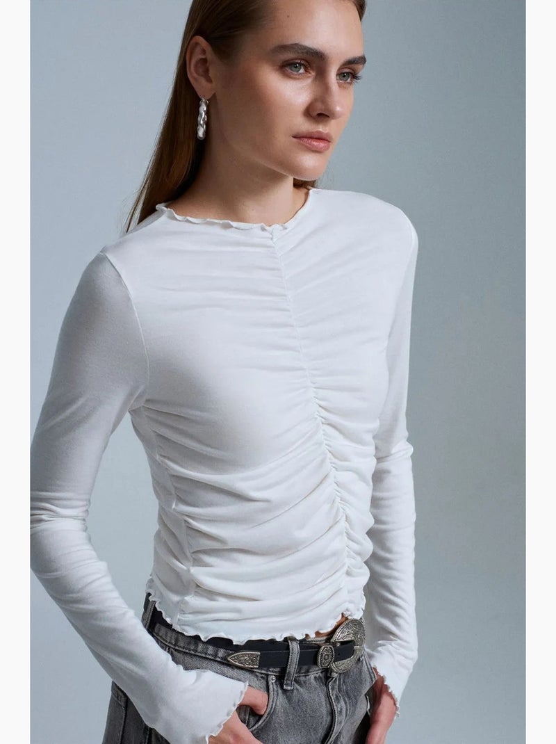 T-shirt jersey lange mouwen aansluitend dilvin Wit - Kiabi