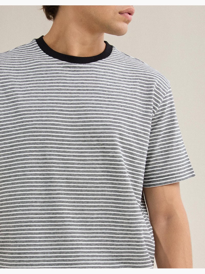 T-shirt jersey rayé, MO Fashion Noir - Kiabi