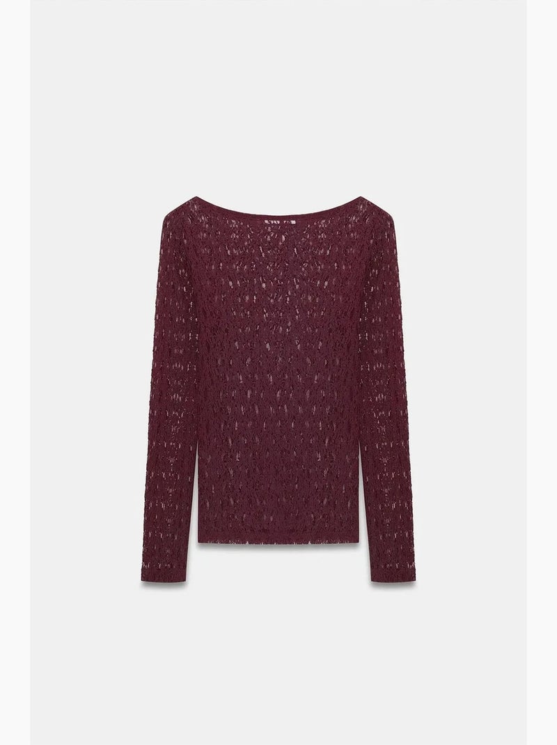 T-shirt kant boothals lange mouwen dilvin Bordeauxrood - Kiabi