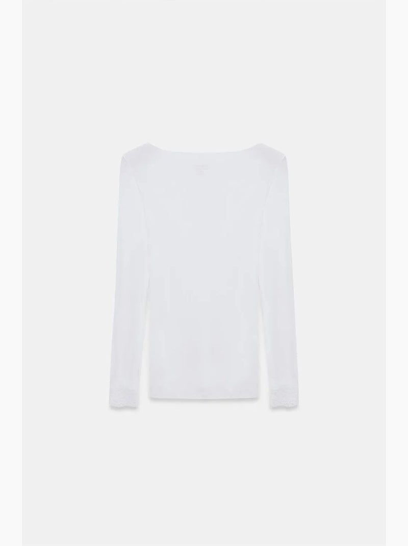 T-shirt kant v-hals lange mouwen dilvin Wit - Kiabi