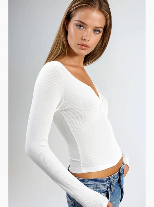 T-shirt knoopsluiting elastisch lange mouw busem - Kiabi
