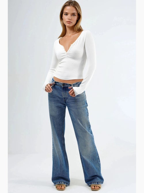 T-shirt knoopsluiting elastisch lange mouw busem - Kiabi