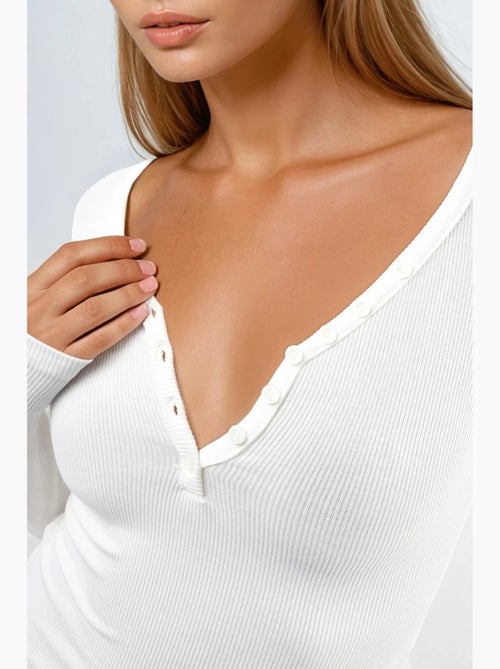 T-shirt knoopsluiting elastisch lange mouw busem - Kiabi