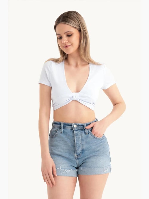 T-shirt kort diepe v-hals knoop voor korte mouw hiccup - Kiabi T-shirt kort diepe v-hals knoop voor korte mouw hiccup - Kiabi