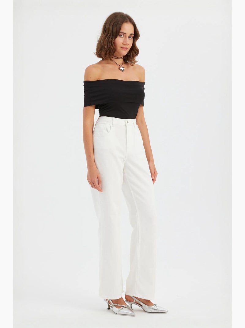 T-shirt kort off shoulder gesmockt aansluitend korte mouw hiccup Zwart - Kiabi