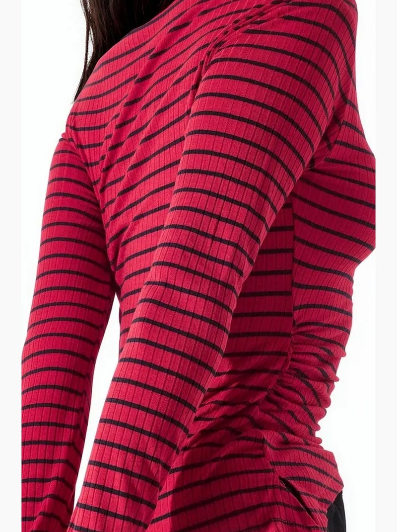 T-shirt lange mouw katoen elastaan busem Rood - Kiabi