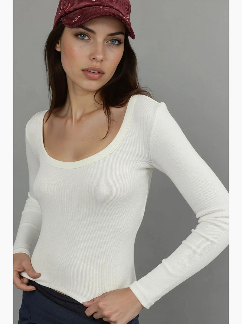 T-shirt lange mouw katoenmix hiccup Ivoor - Kiabi