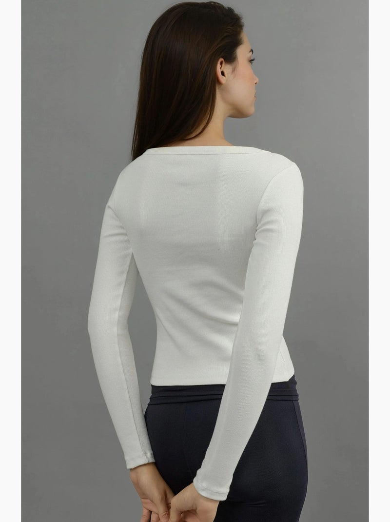 T-shirt lange mouw katoenmix hiccup Ivoor - Kiabi