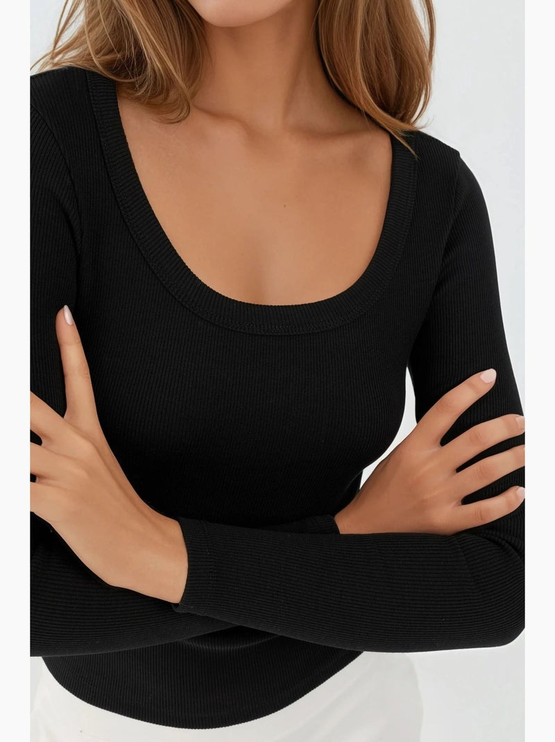 T-shirt lange mouw katoenmix hiccup Zwart - Kiabi