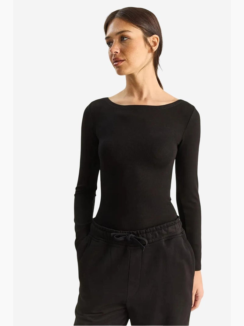 T-shirt lange mouwen basic aansluitend lucci Zwart - Kiabi