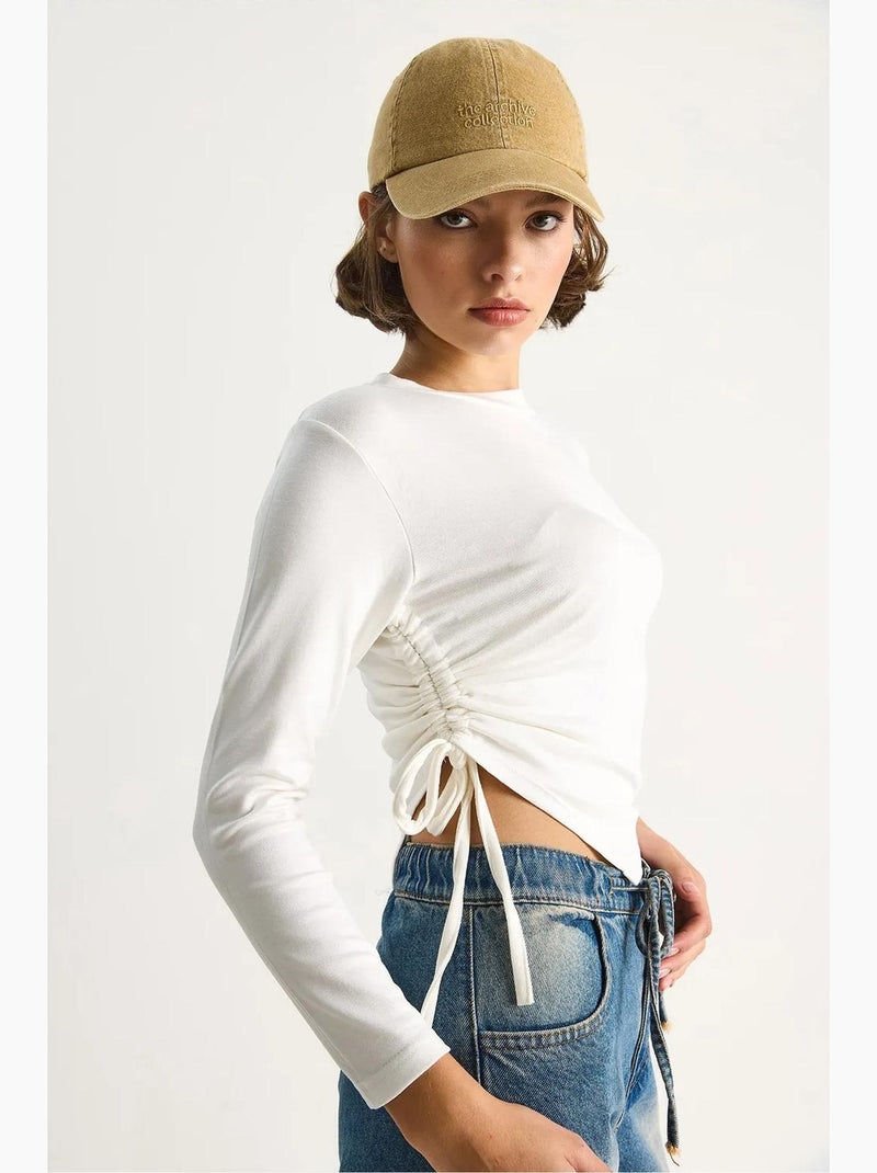 T-shirt lange mouwen basic asymmetrische zoom lucci Ivoor - Kiabi