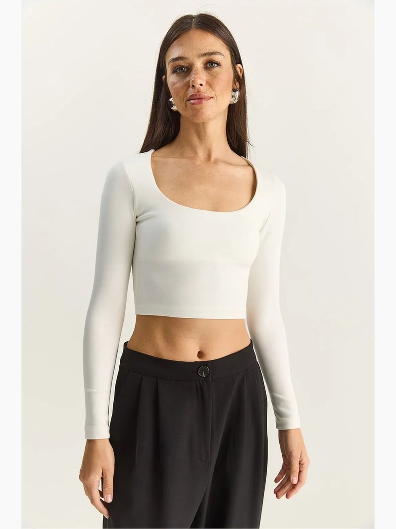 T-shirt lange mouwen basic kort lucci Wit - Kiabi