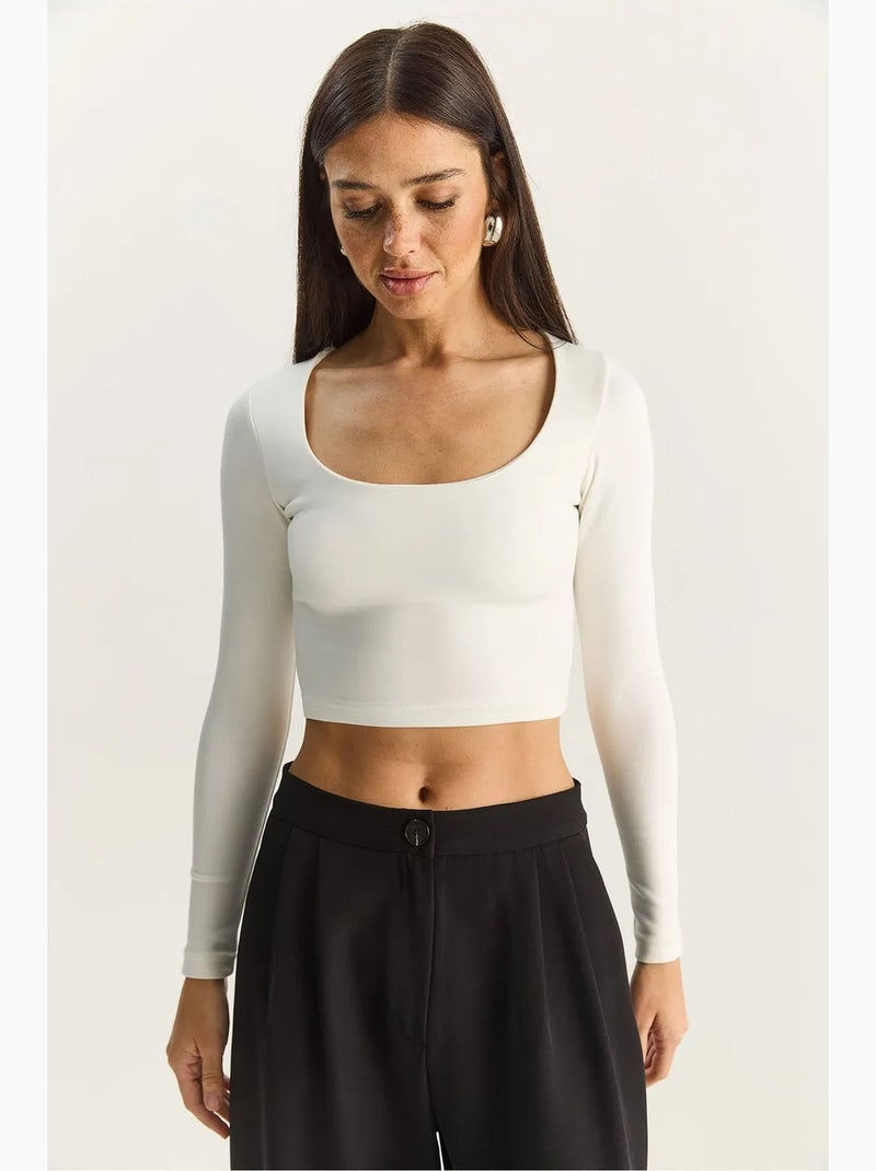 T-shirt lange mouwen basic kort lucci Wit - Kiabi