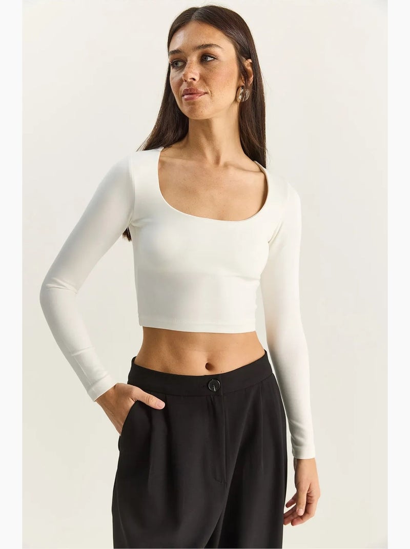 T-shirt lange mouwen basic kort lucci Wit - Kiabi