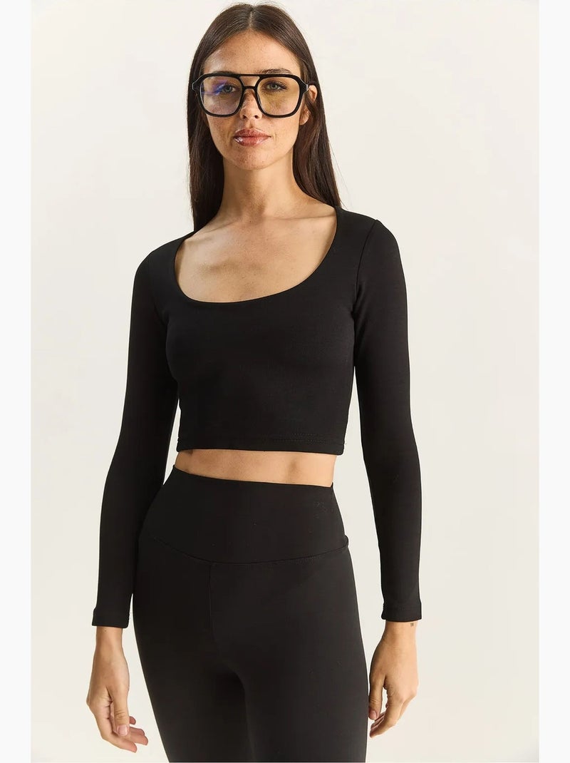 T-shirt lange mouwen basic kort lucci Zwart - Kiabi