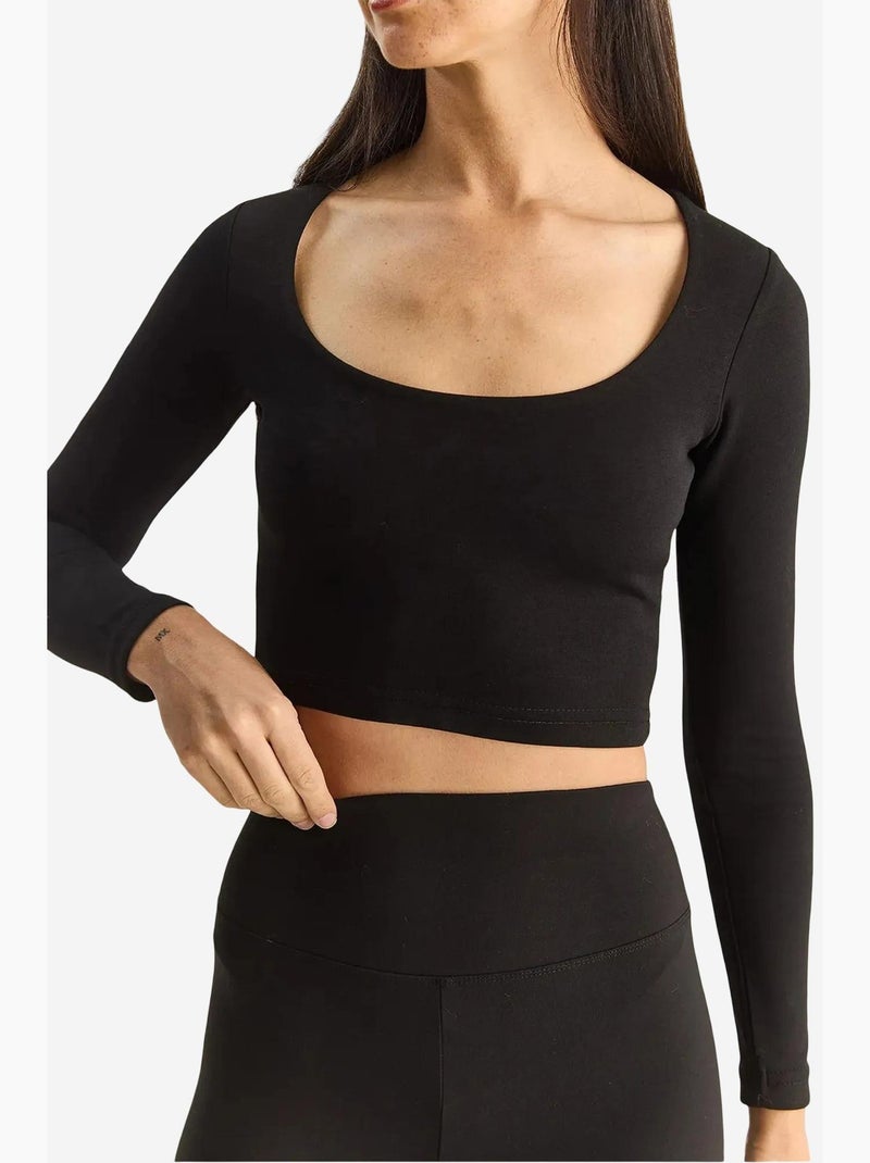 T-shirt lange mouwen basic kort lucci Zwart - Kiabi